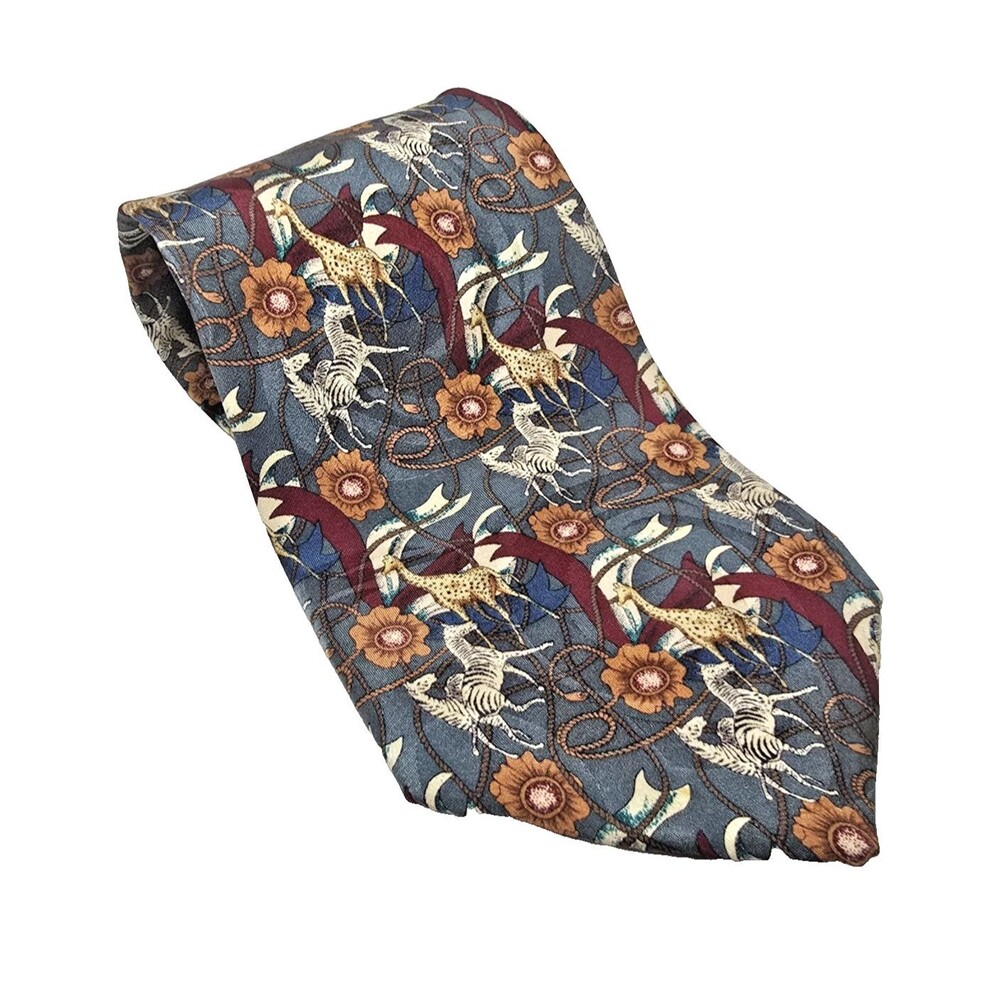 Vintage Cellini for J Riggings 100%‎ Silk Hand Made Tie Safari Theme Made in USA